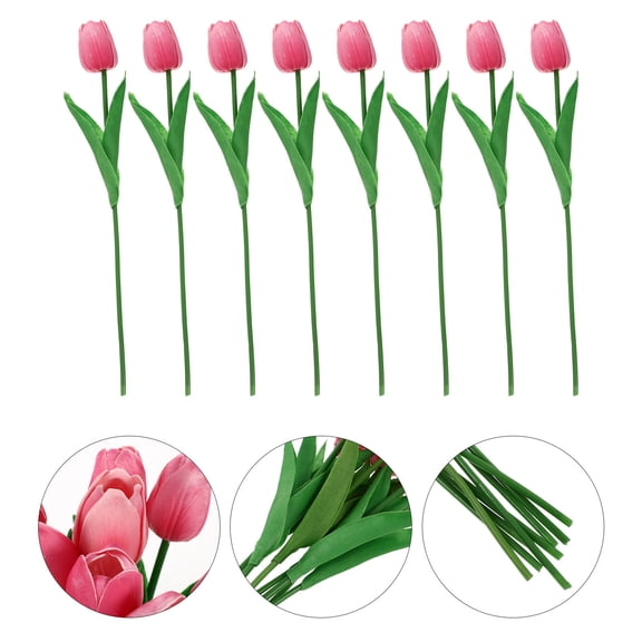 HEMOTON Pink Artificial Tulip Flower for Home Decor Made of PU Plastic Stylish and Realistic 8Pcs