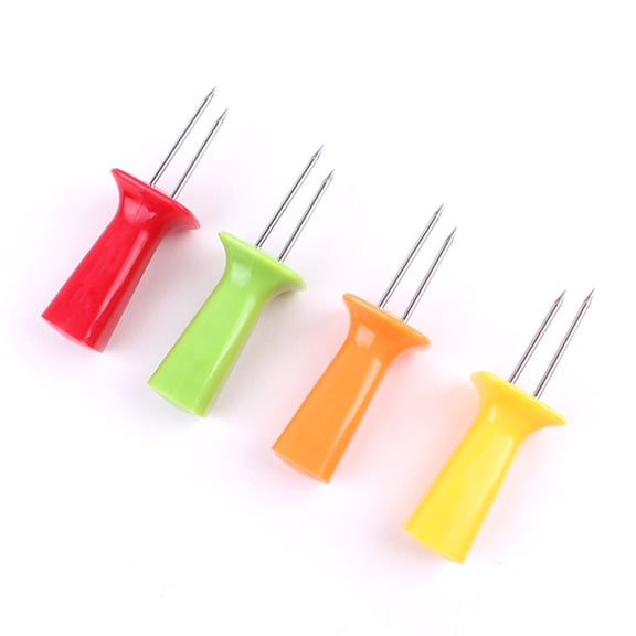 HEMOTON 8Pcs Stainless Steel Corn Fork Grilling Skewers Barbecue Fork Meat Piece Fruit Fork Sticks for Camping Picnic (Random Color)