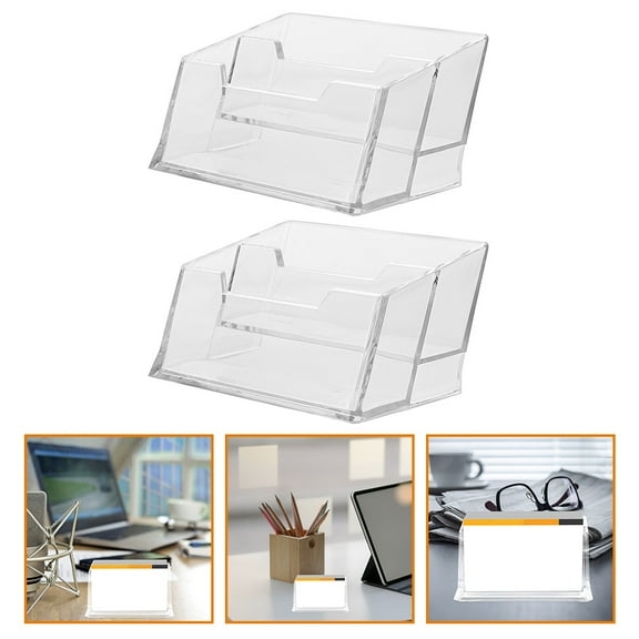HEMOTON Acrylic Business Card Holder for Storage Transparent Desk Organizer and Compact Design 2pcs