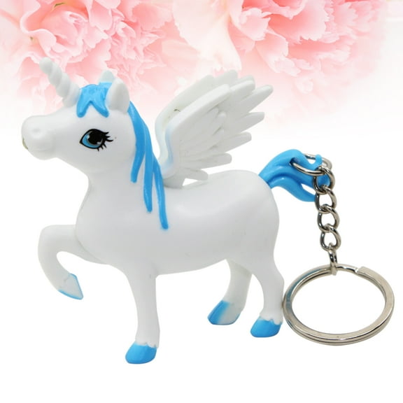 HEMOTON Adorable Blue Unicorn Keychain with LED Metal Toy for Decoration 3.5 Inches