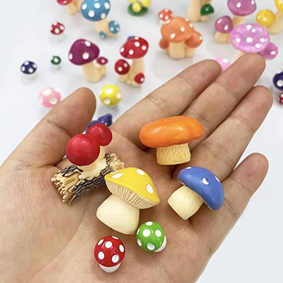 DEEPCRAFF 16Pcs Assorted Color Resin Mushroom Cake Decorations for Home Tabletop Succulent Micro Landscape