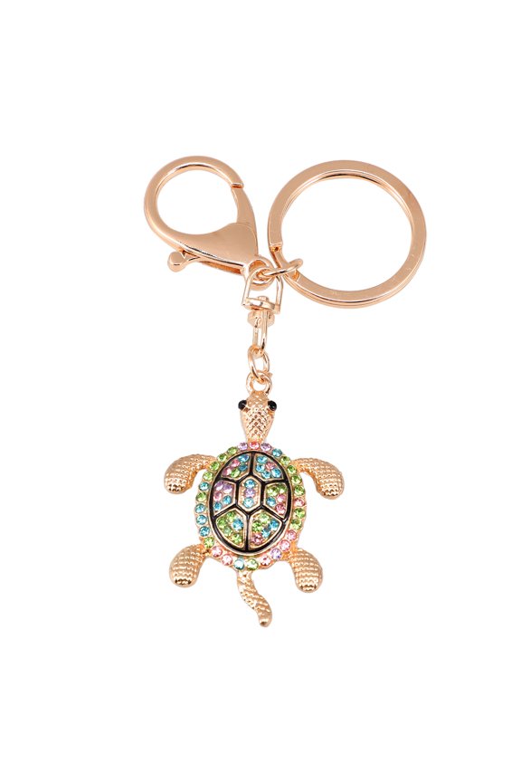 Animal Statue Decor Rhinestone Turtle Pendant Key Chain Cute Keychain Colorful