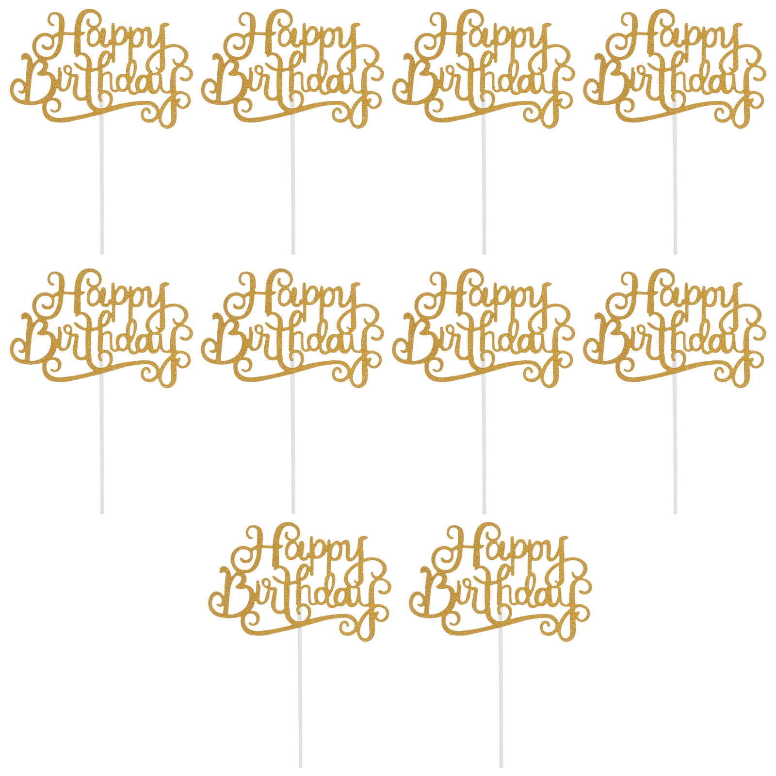 HEMOTON BESTONZON 10PCS Creative Glitter Happy Birthday Cake Topper ...