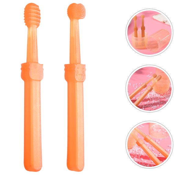 HEMOTON Baby Silicone Toothbrush Set with Soft Bristles and Fun Animal Design for Baby Oral Brown 2pcs