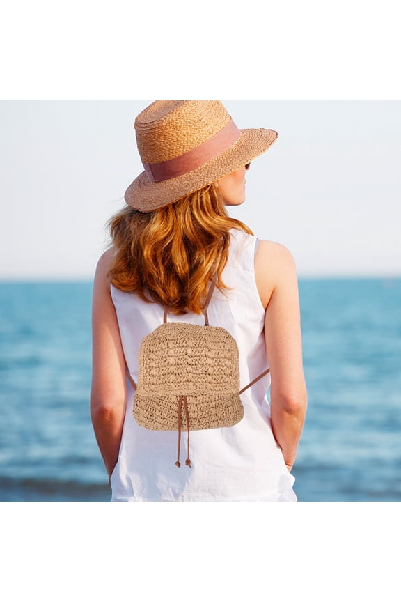 Straw Backpack Light Brown 1Pack 15.4X14.4X0.6In
