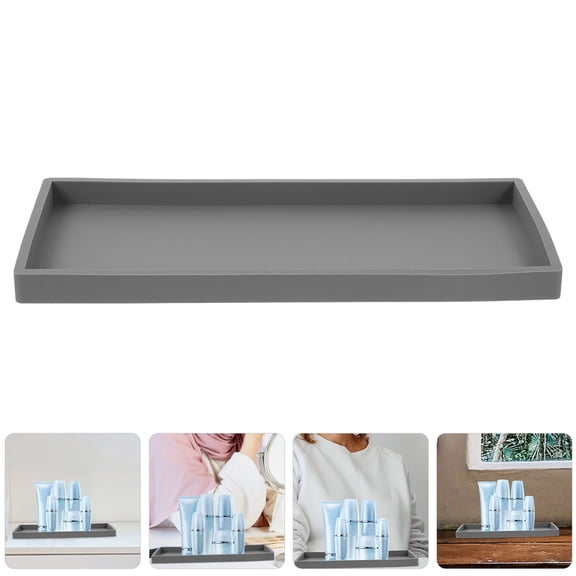 HEMOTON  Bathroom Storage Tray Holder Counter Organizer Cosmetics Grey