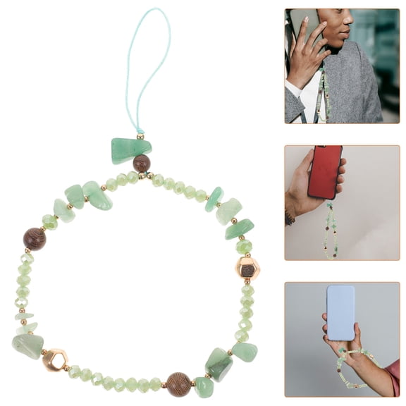HEMOTON Beaded Phone Charm for Phones in Green Stone and Wood Beads Multifunctional Wrist Strap 8.5 inches