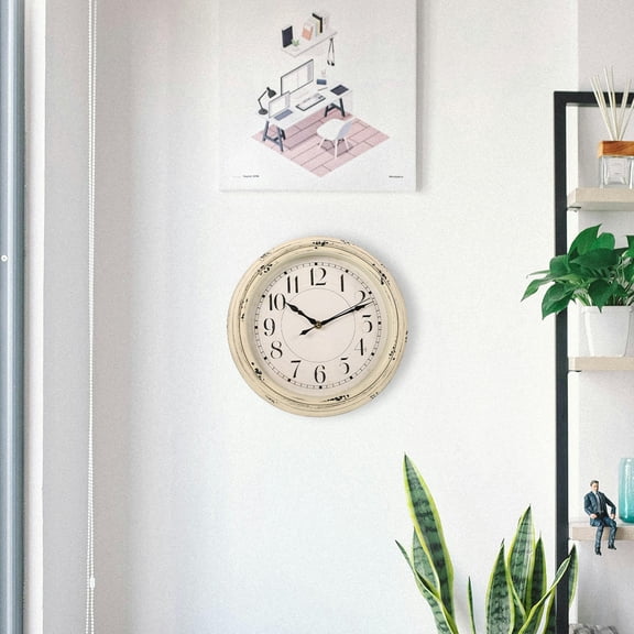 HEMOTON Bedroom Round Wall Clock Living Room Wall Clock Decorative Clock Indoor Wall Decor