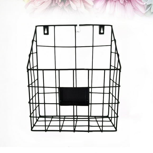 HEMOTON Black Iron Wall Mounted Storage Rack Rustproof Magazine Organizer for Desk or Wall 12.5 x 8.5 x 6.5 inches
