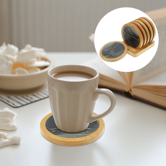 HEMOTON Black Marble Round Coaster Set for Home Heat Resistant Unique Coasters for Coffee Table 5 Count