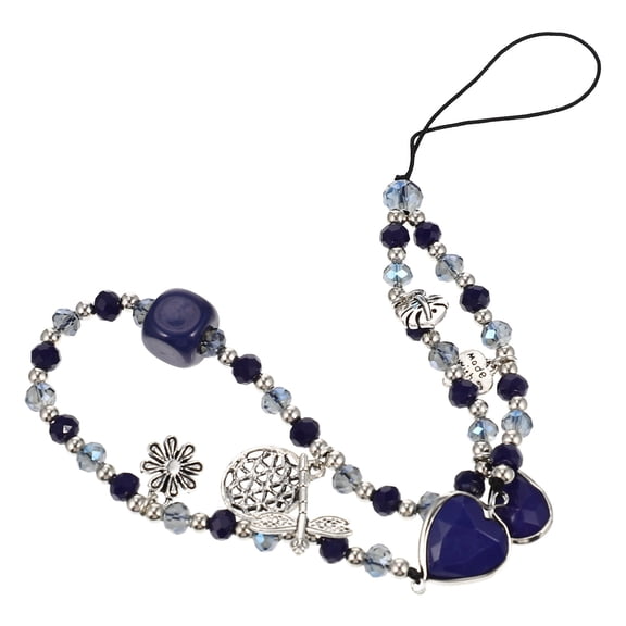 HEMOTON Blue Acrylic and Alloy Phone Charm with Beaded Lanyard for Decor Easy to Install and Remove
