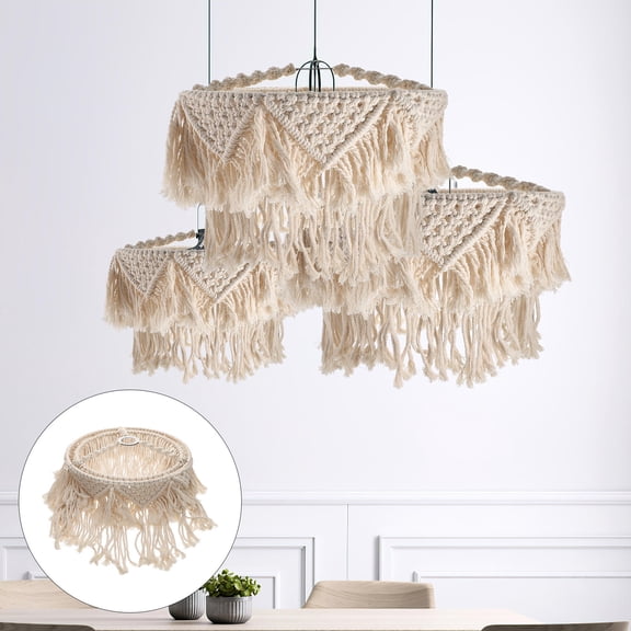 YOSADIER Macrame Woven Design Lampshade Cotton Beige For Interior Designers 1Pack 13.76X9.82In
