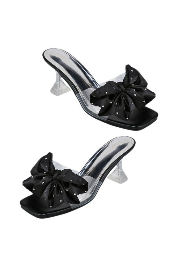 Bow Heels for Women Mules Heels with Chic Bow Tie Design Black Comfortable and Durable 3.5 Inches