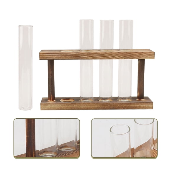 HEMOTON Brown Glass Test Tube Vase for Decor with Wooden Rack Design and Transparent Appearance