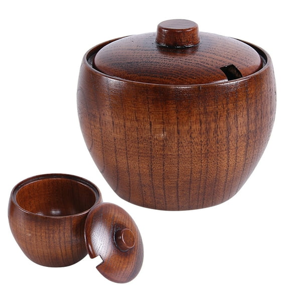 HEMOTON Brown Timber Spice Jars with Lid for Kitchen Storage Use Eco Friendly Wood Creative Design 7.8x4.3x5.1 Inches