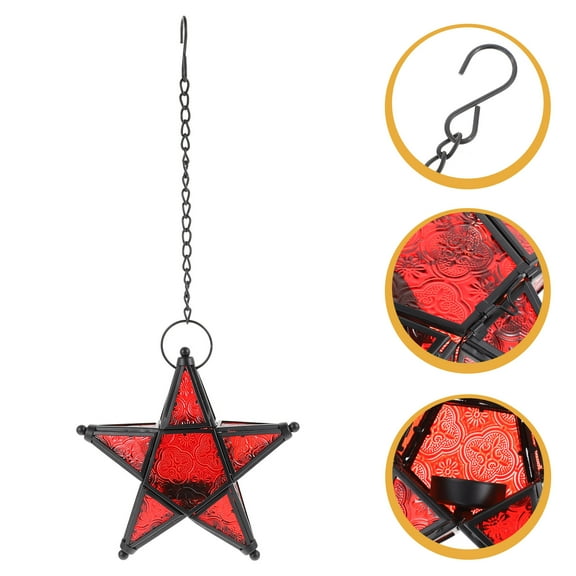 HEMOTON Candleholder Stained Glass Wind Light Festival Scene Decor Hanging Stand