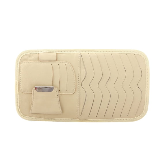 HEMOTON Car Sun Visor Organizer Pouch with Eyeglasses Holder, CD Storage, Card Pocket for Auto Interior, Beige