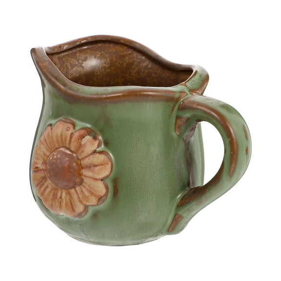 HEMOTON Ceramic Plant Pot Daisy Pattern Planter Tall Pots Unique Green