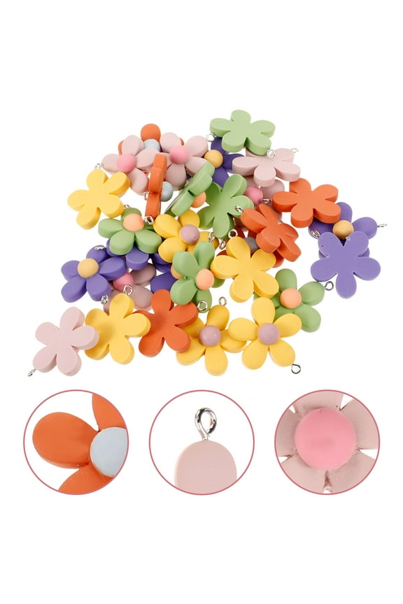 Chic Flower Charms for DIY Jewelry Making Supplies Assorted Color Plastic and Resin 30Pcs