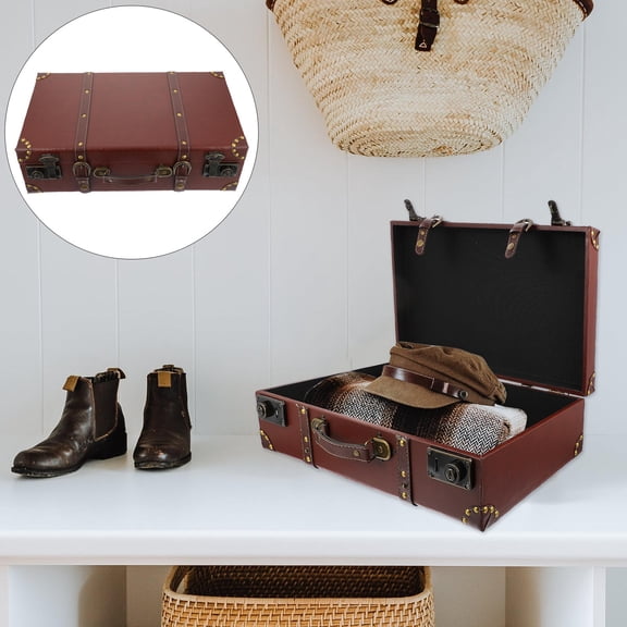 HEMOTON Chic Portable Storage Case Wooden Suitcase for Document Storage with Handle Brown Synthetic Material