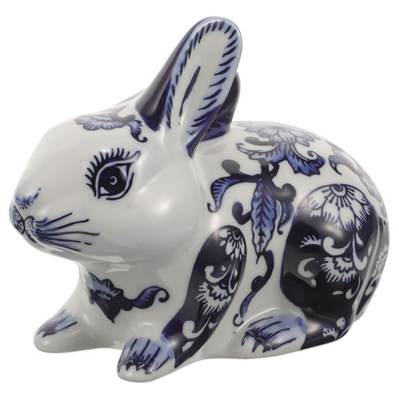 HEMOTON Chinese Style Ceramic Rabbit Statue Vintage Bunny Ornament Living Room Decor