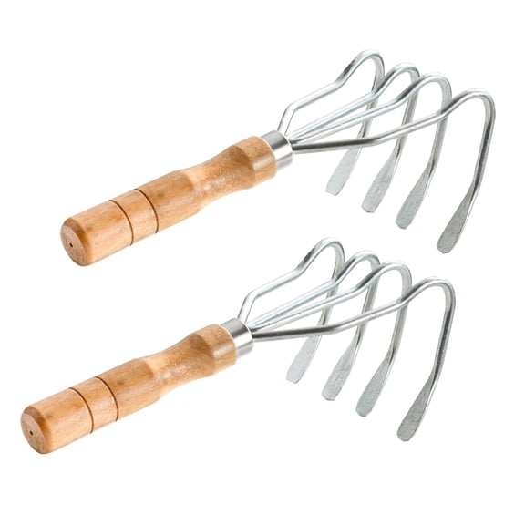 HEMOTON Clam Rake Handheld Digging Tool with Stainless Steel and Wood for Beach Seafood Gathering 2Pcs