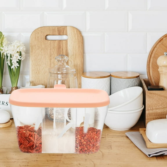 YOSADIER Seasoning Box with Airtight Lid Pink Plastic Container for Fresh Salt and Spice Storage