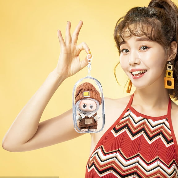 HEMOTON Small Doll Storage Bag Clear Figure Display Bag Keychain With Balls Display Case Clear Doll Display Bag Mini Doll Pouch For Mini Figure Doll Collectors