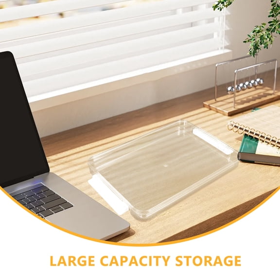 HEMOTON Acrylic Clear File Box with Double Buckles, Portable Storage Case for A4 Paper, Document and Magazine Organizer