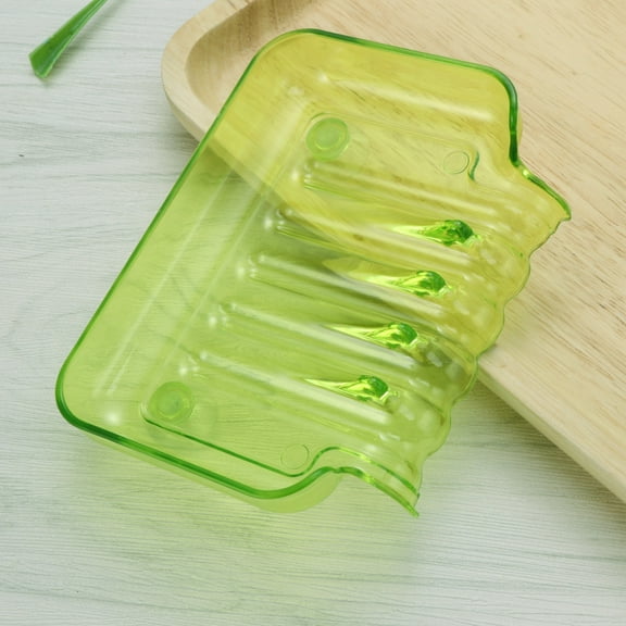 HEMOTON Clear Waterfall Soap Dish with Sponge Holder Storage Tray and Two Suction Cups (Green)