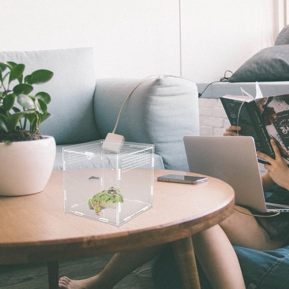 HEMOTON Climbing Pet Feeding Container 1Pack 5.9x5.9x5.9in Transparent Acrylic Reptile Box