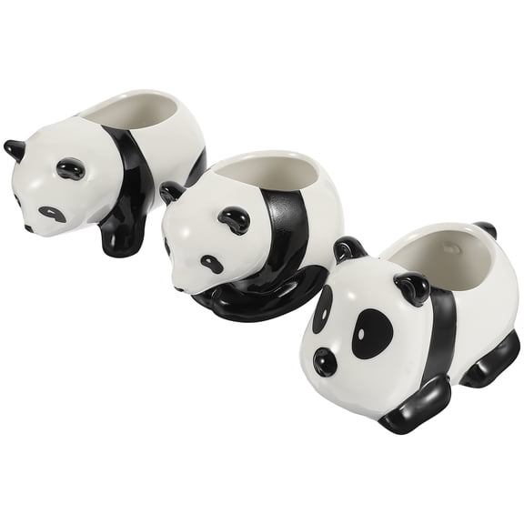 HEMOTON Cute Panda Shaped Ceramic Plant Pots for Home Decor with Assorted Colors 3 Pieces Small Succulent