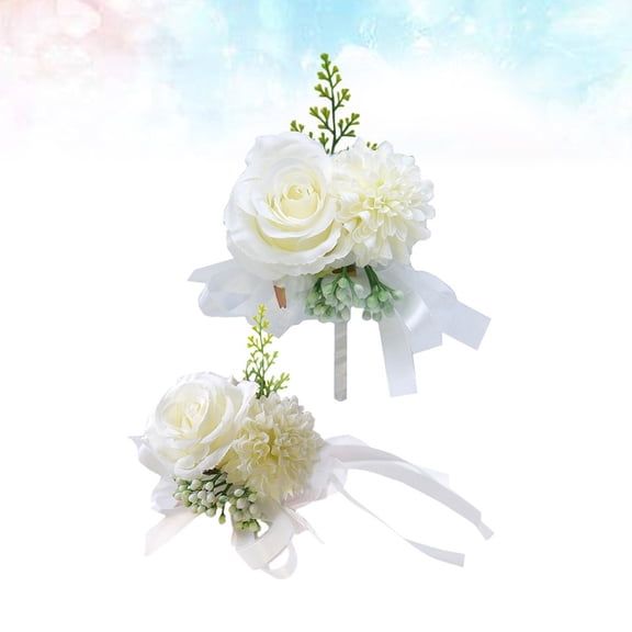 Phenofice Bridal Wrist Corsage Flowers Set White Silk 1 Set For Dancing Party