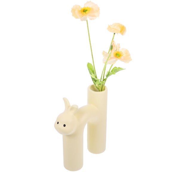 HEMOTON Desktop Ceramic Vase Rabbit Shape Vase Flower Arranging Holder Dried Flower Vase
