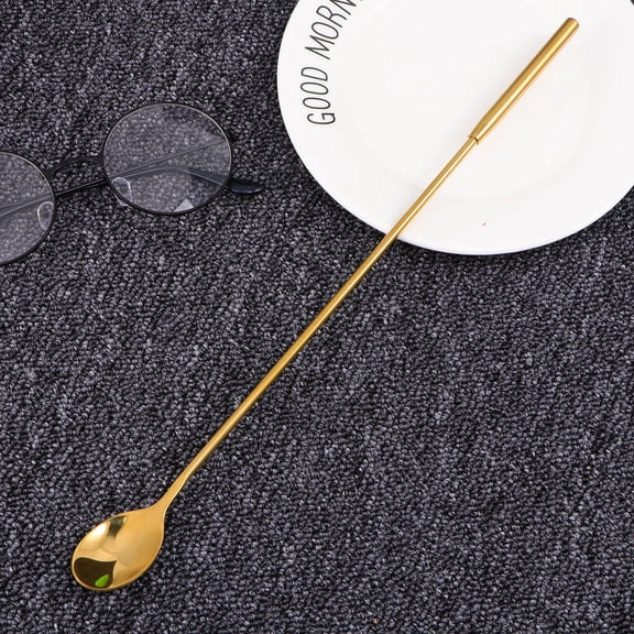 HEMOTON Dessert Stainless Steel Mixing Spoon Cocktail Spoon Mixing Drinks Size 1 Golden