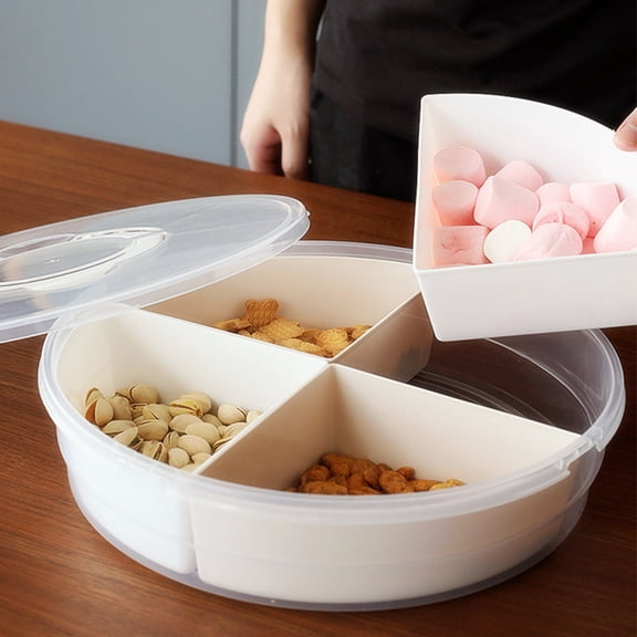 HEMOTON Divided Plastic Box Fruit Platter Serving Tray Snacks Nuts Dessert Storage Box