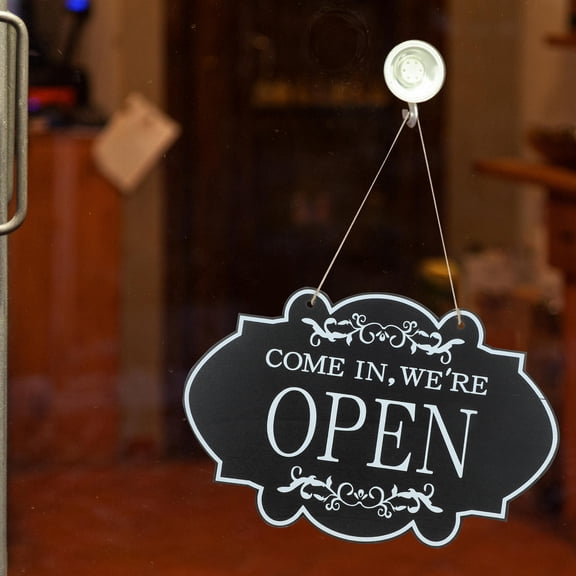 HEMOTON Double Sided Open Closed Sign for Business Retro Style Wooden Door Decor with Black Color