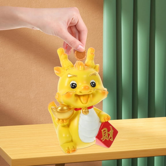 HEMOTON Dragon Statue Piggy Bank Dragon Coin Bank Resin Coin Storage Container Home Decoration