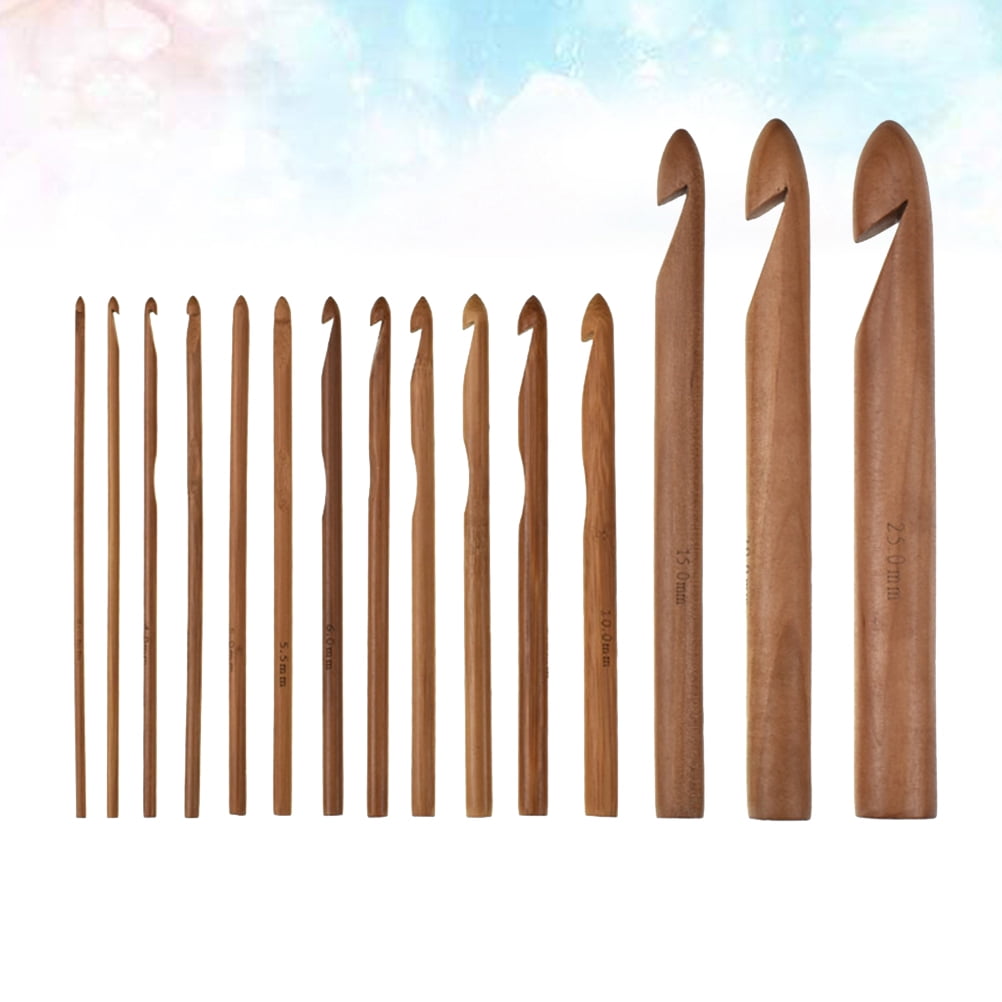 HEMOTON Durable Bamboo Crochet Hooks Set for DIY Projects with Smooth Surface and 15 Sizes from 3 to 25 mm