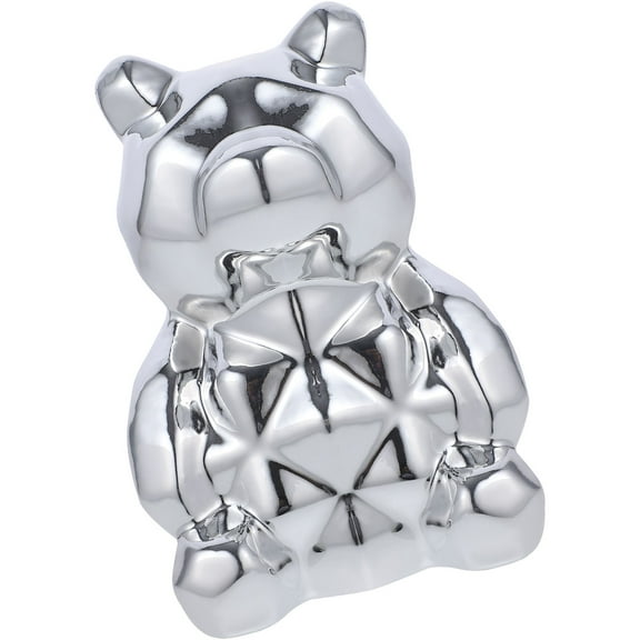 DEEPCRAFF Ceramic Bear Sculpture Electroplated Ceramic Silver 1 Piece
