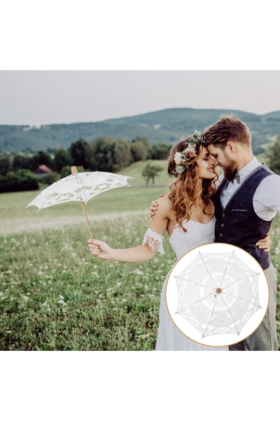UPGRATOR Vintage Lace Umbrella White For Wedding Party 1Pack 11.8In Radius