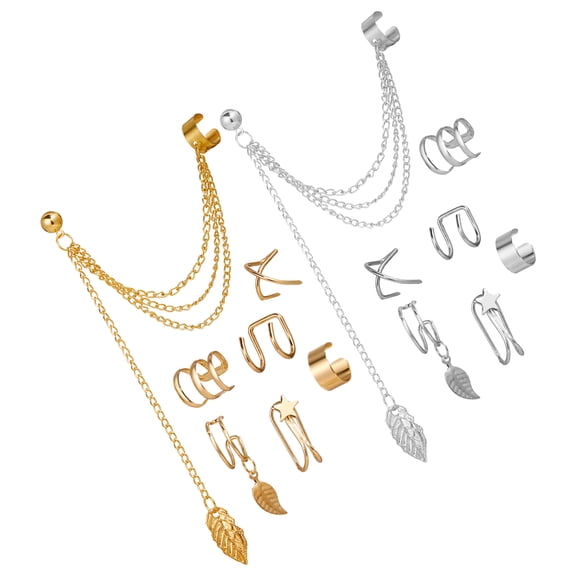 HEMOTON 14-Piece Women's Non-Piercing Ear Cuffs Set, Assorted Color Alloy Fashion Jewelry, Stylish and Comfortable Accessories