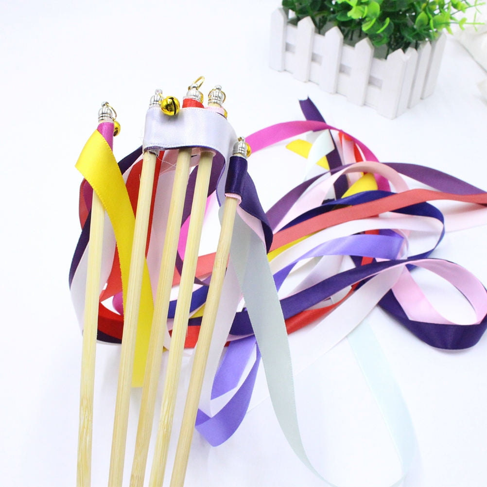 HEMOTON Fairy Sticks with Bells for Party Use Assorted Color Ribbon Streamers Great for Wedding Decor 12PCS