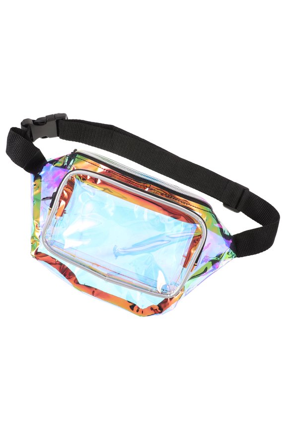 HEMOTON Fashion Transparent PU Storage Beach Bag Adjustable Strap Black Women's Waist Pack Moderate Capacity