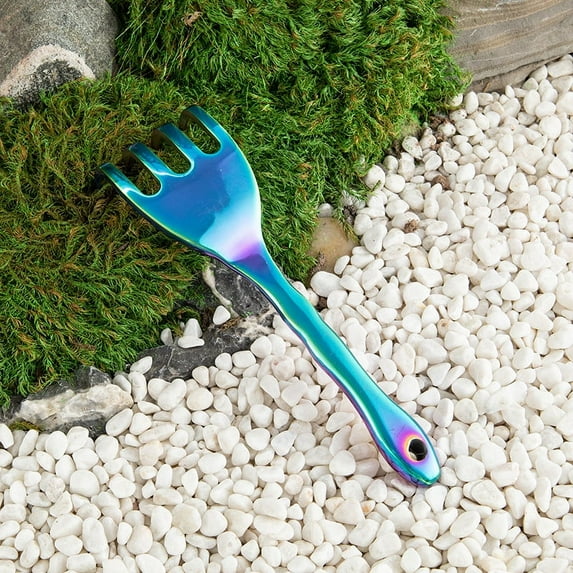 HEMOTON Gardening Rake Small Hand Rake Garden Metal Rake Multi-purpose Gardening Tool(4 Tines)