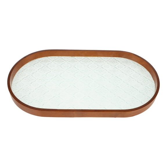 HEMOTON Rectangular Glass Serving Tray with Wood Edge - Food Platter Charcuterie Board for Entertaining