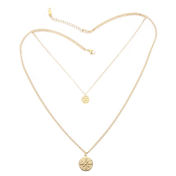 HEMOTON Golden Alloy Layered Necklace with Double Chain Design for Women Decor 9.84 Inches