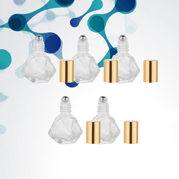 HEMOTON Golden Glass Roller Bottles for Essential Oils Perfume Travel Size 5ml Five Pointed Star Shape Set