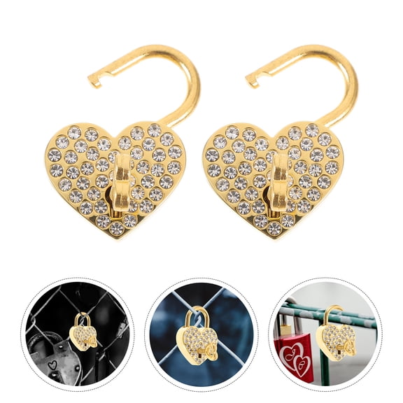 DEEPCRAFF Heart Shaped Padlock Golden Alloy 2Pcs 1.5X1.2X0.3In Couples Wishing Lock