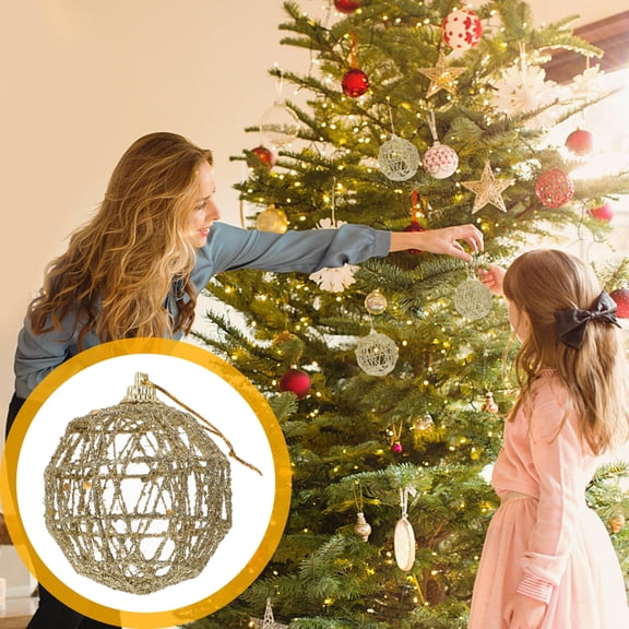 HEMOTON Golden Metal Christmas Ball Decorations for Party with String Loop 6 Pieces